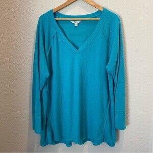 Wildfox Haley Teal Blue Soft V-Neck Oversized Lightweight Sweater - Size XXL
